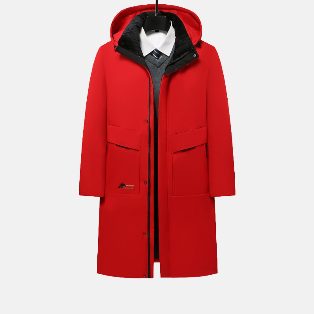 Men's insulated full-length hooded coat regular fit windproof warm outerwear for autumn winter