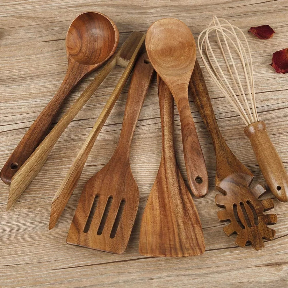 Minimalist Wooden Cooking Utensils Set with Ergonomic Handles - Urbann-Vibe