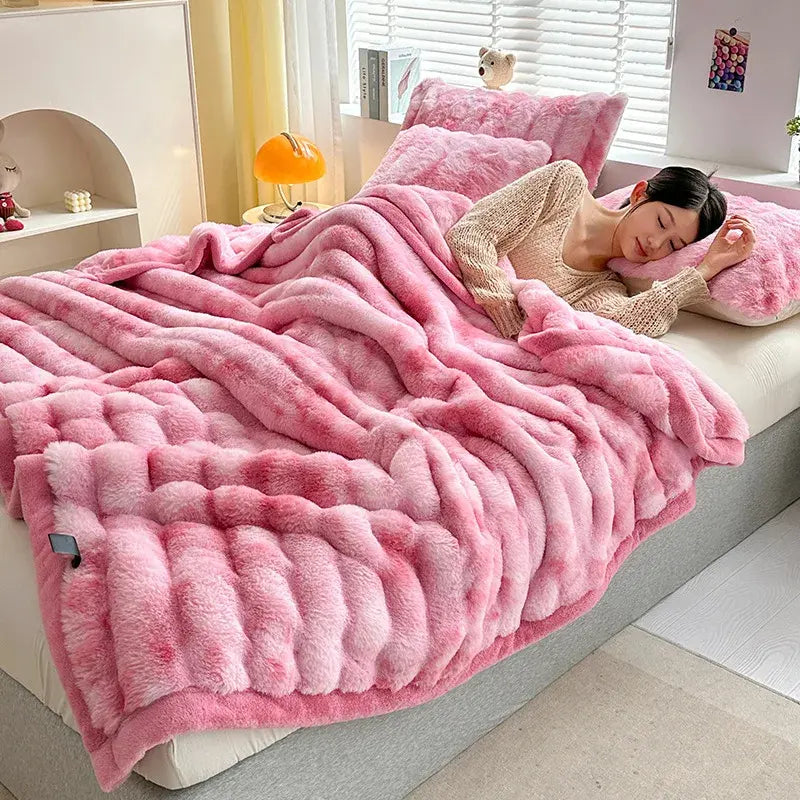 Modern faux fur throw blanket plush cloud-soft texture cozy luxury home decor accent in neutral tones