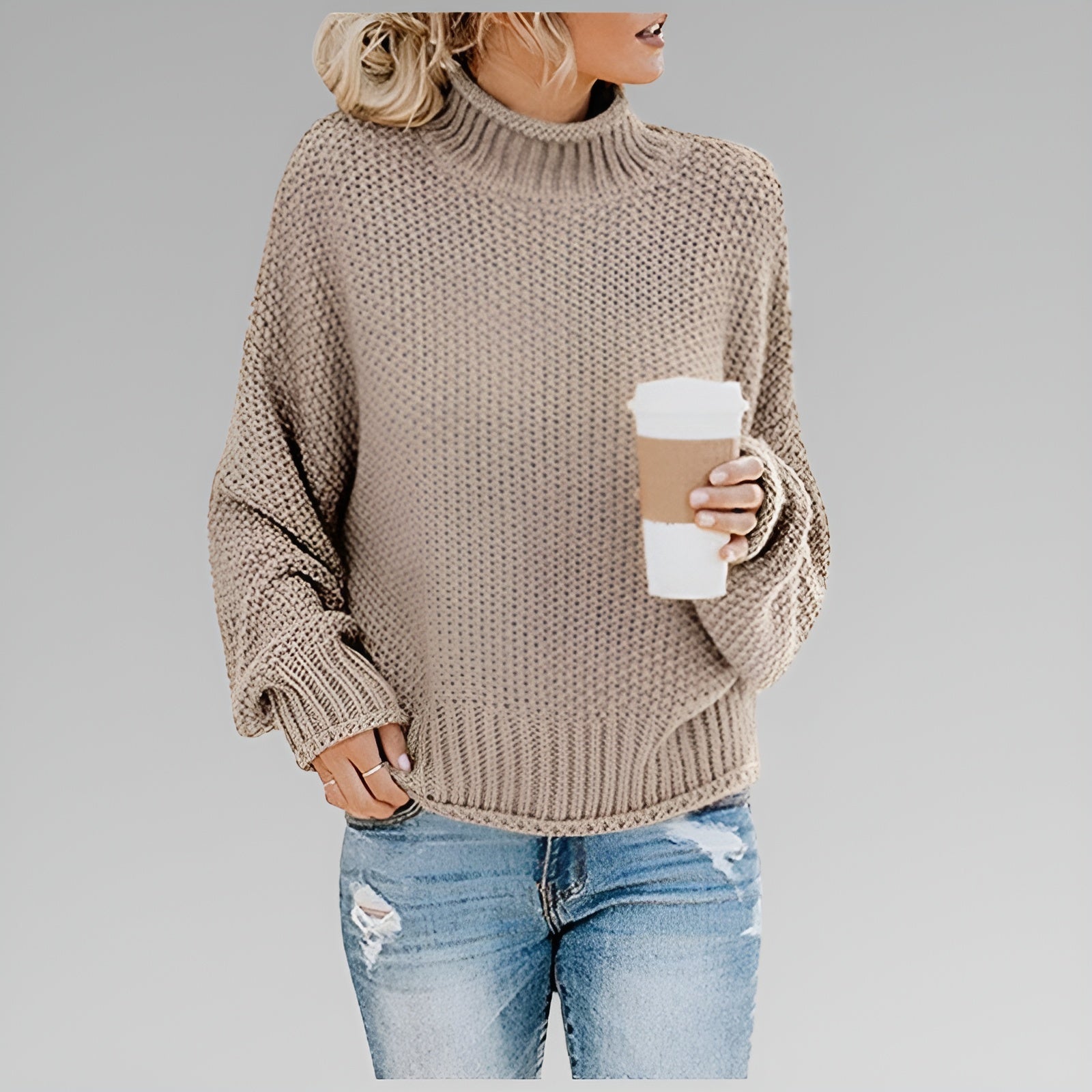 Women's oversized chunky knit sweater relaxed fit with cozy textured knit for casual elegance