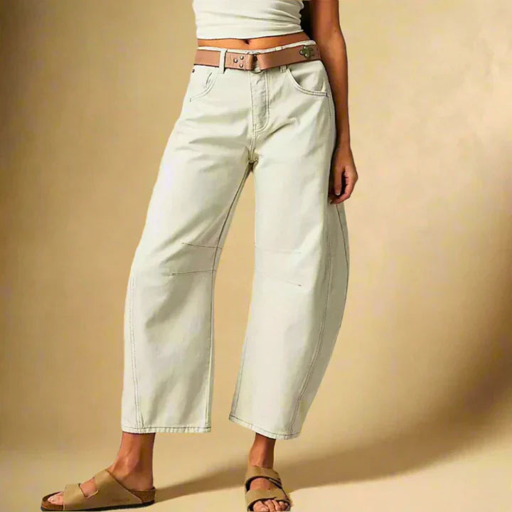 Women's vintage wash trousers with knee stripe detail, relaxed sustainable fit for trendy everyday comfort