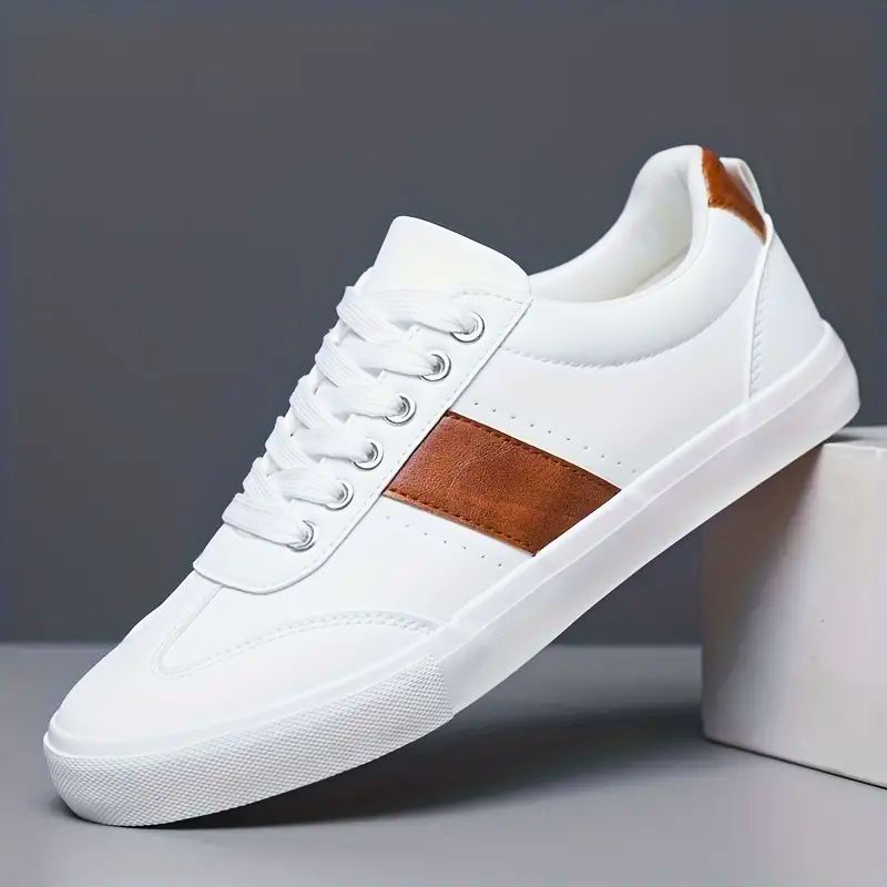 Malaga white leather low-top sneakers with lace-to-toe profile and breathable comfort padding