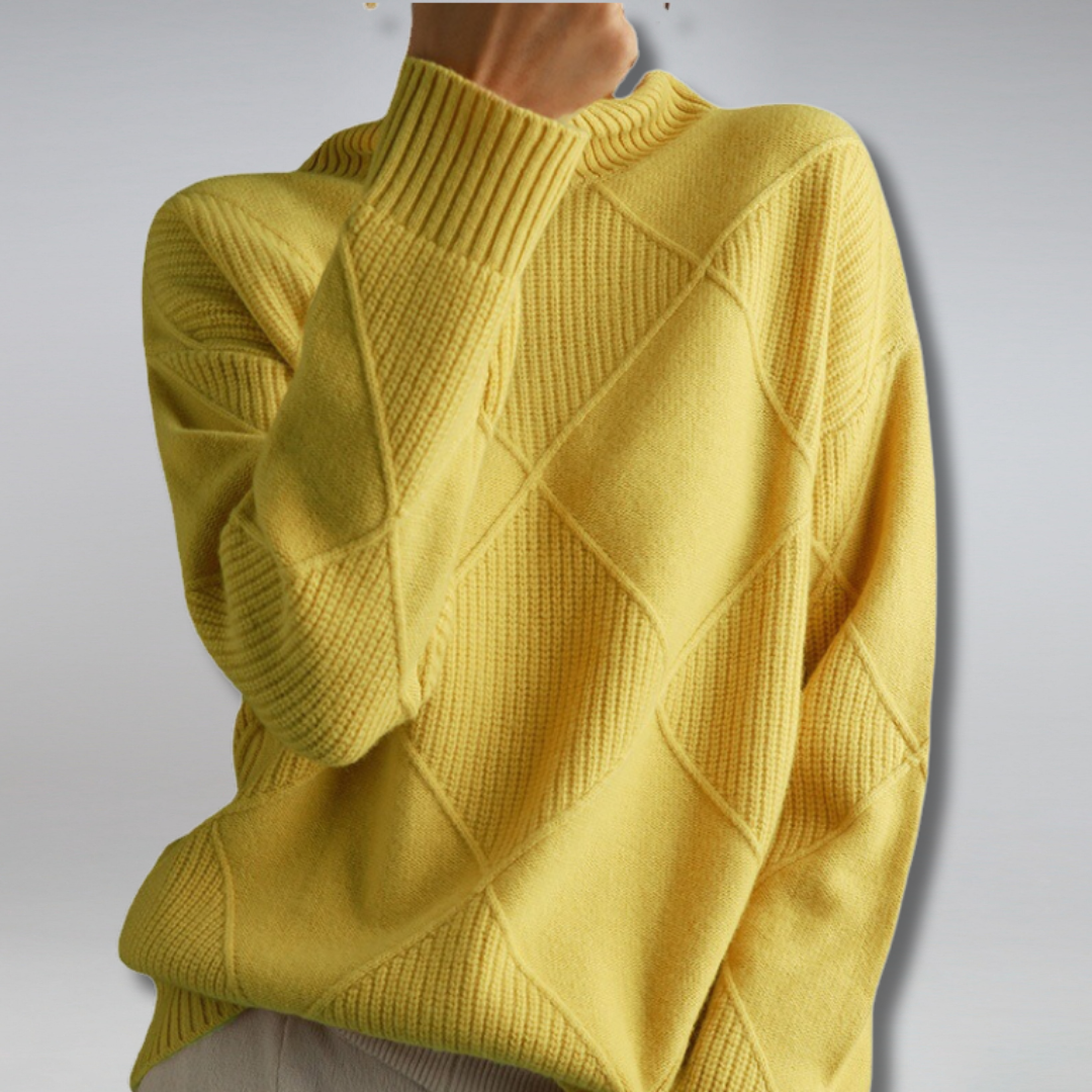 Women's diamond texture knit sweater relaxed silhouette cozy soft layering piece neutral tone