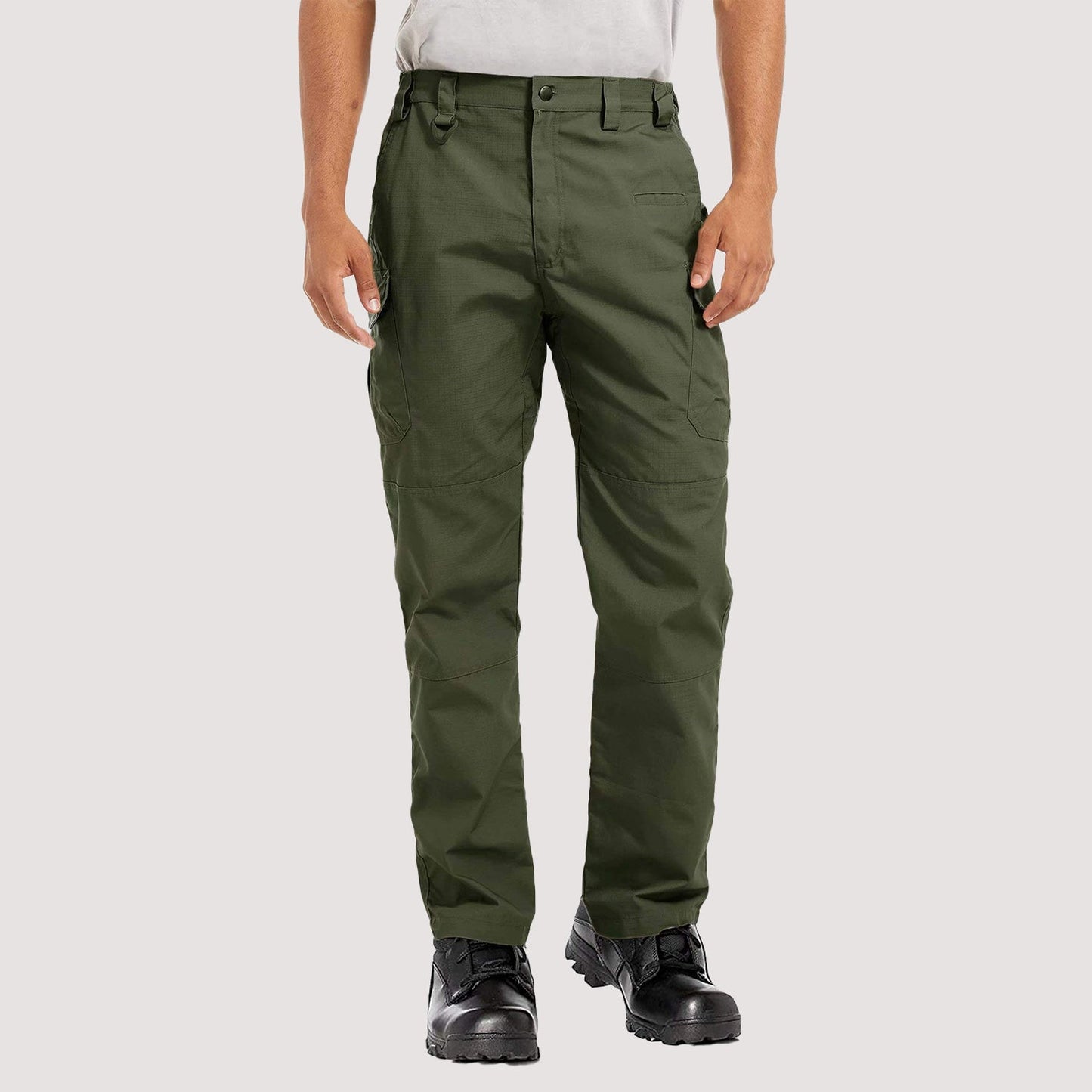 Men's olive tactical cargo pants ripstop 9-pocket water-resistant workwear for outdoor professionals