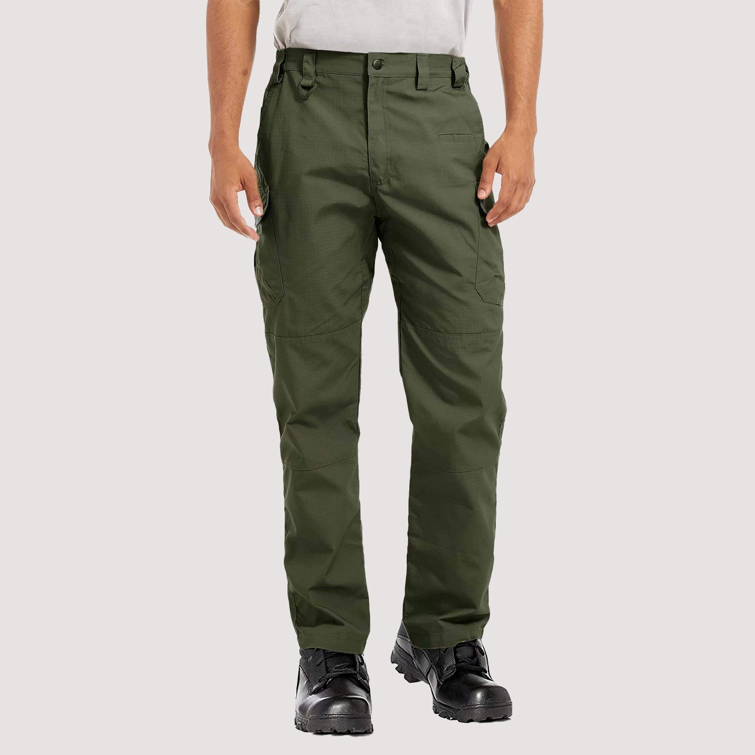 Men's olive tactical cargo pants ripstop 9-pocket water-resistant workwear for outdoor professionals