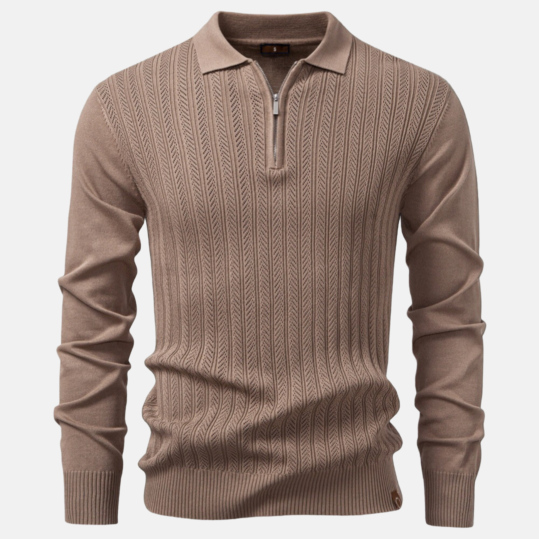 Men's slim fit half zip polo collar knit blend sweatshirt for smart casual style