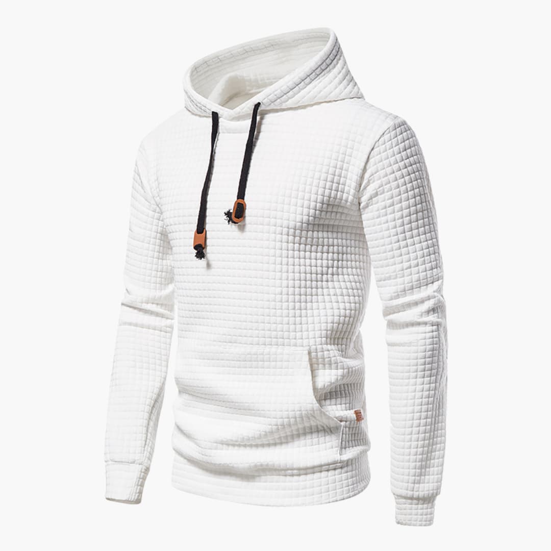 Men's checkered hoodie fleece-lined relaxed fit with bold square-pattern design for streetwear style