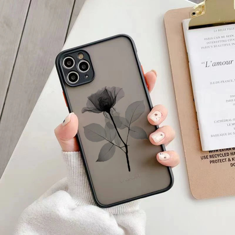 Midnight Blossom iPhone case dark floral smoky matte-frost slim shock-absorbing bumper minimalist design