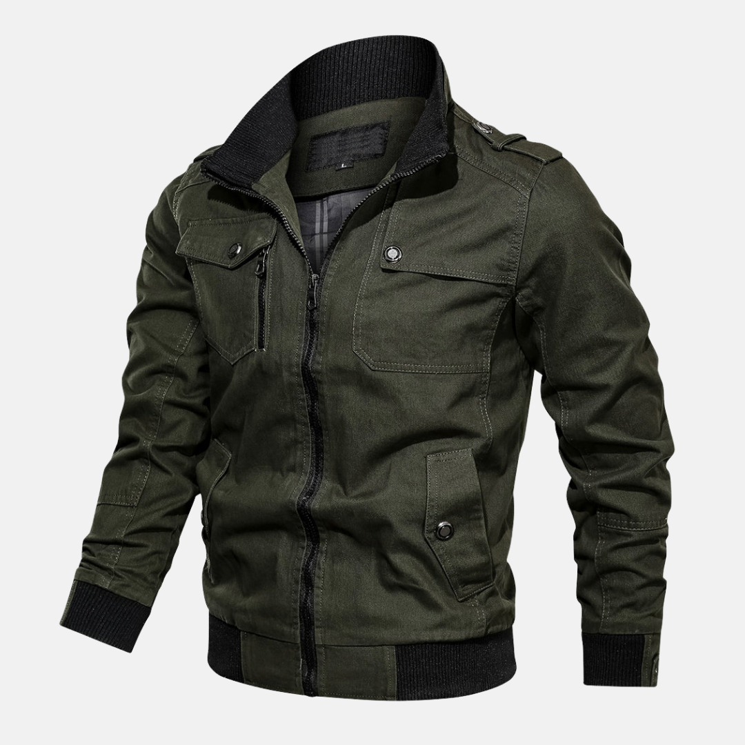 Men's regular fit bomber jacket in woven fabric with epaulettes and zipper closure for a timeless casual style