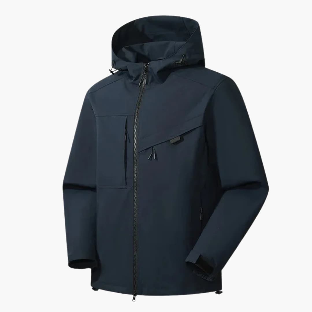 Men's water-resistant ski jacket with hood, zipper pockets, adjustable cuffs, streamlined winter fit