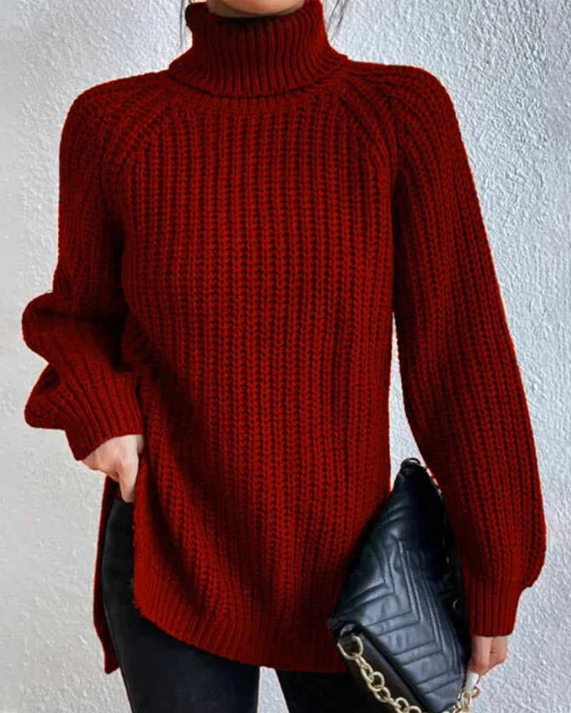 Beatrice women's winter ribbed turtleneck sweater, classic cozy knit with textured pattern for cold days