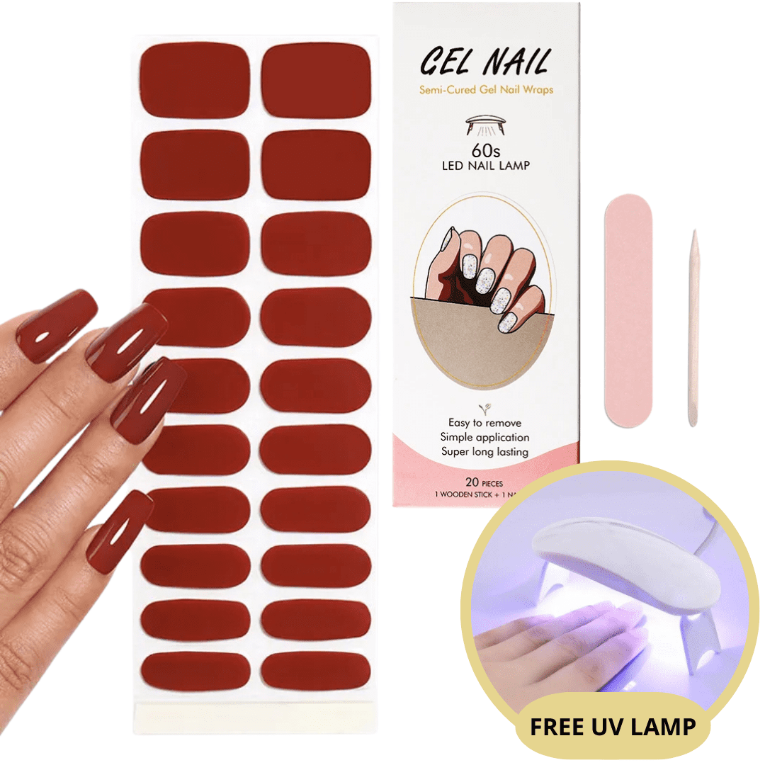Gel nail sticker kit with UV lamp for beginners, long-lasting salon-quality manicure at home