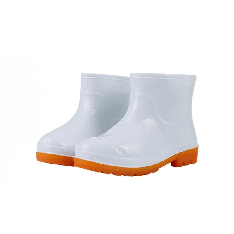 Men's black mid-calf rubber waterproof work boots with slip-resistant sole for wet conditions