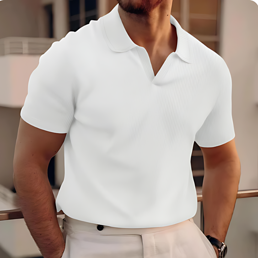 Danny men's classic V-neck polo shirt lightweight breathable fabric tailored cut casual office summer wear