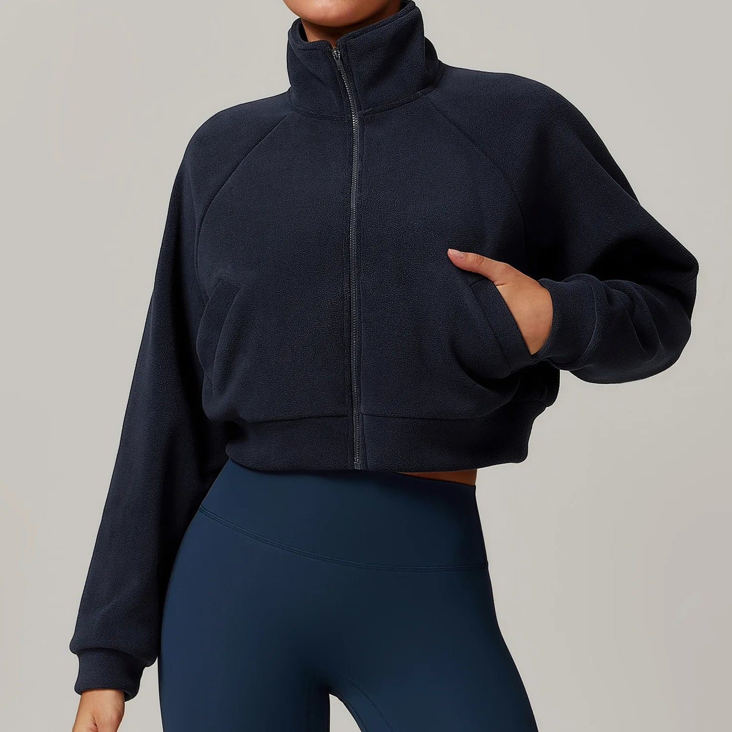 Serenity windproof fleece jacket in neutral tone, high-neck cozy fit, anti-pill durable outdoor layer