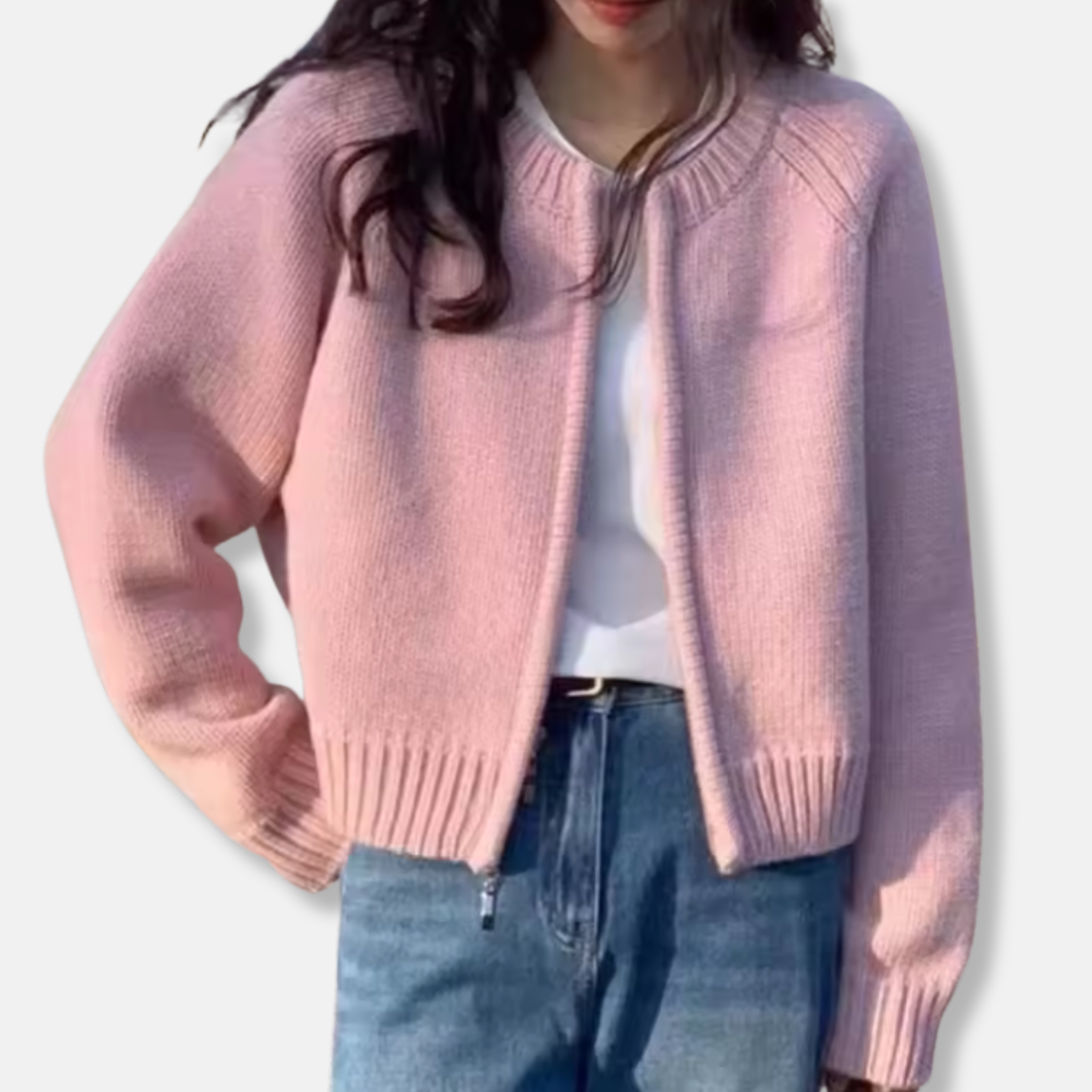 Women's wool knit open-front cardigan relaxed cropped silhouette versatile office everyday layering piece