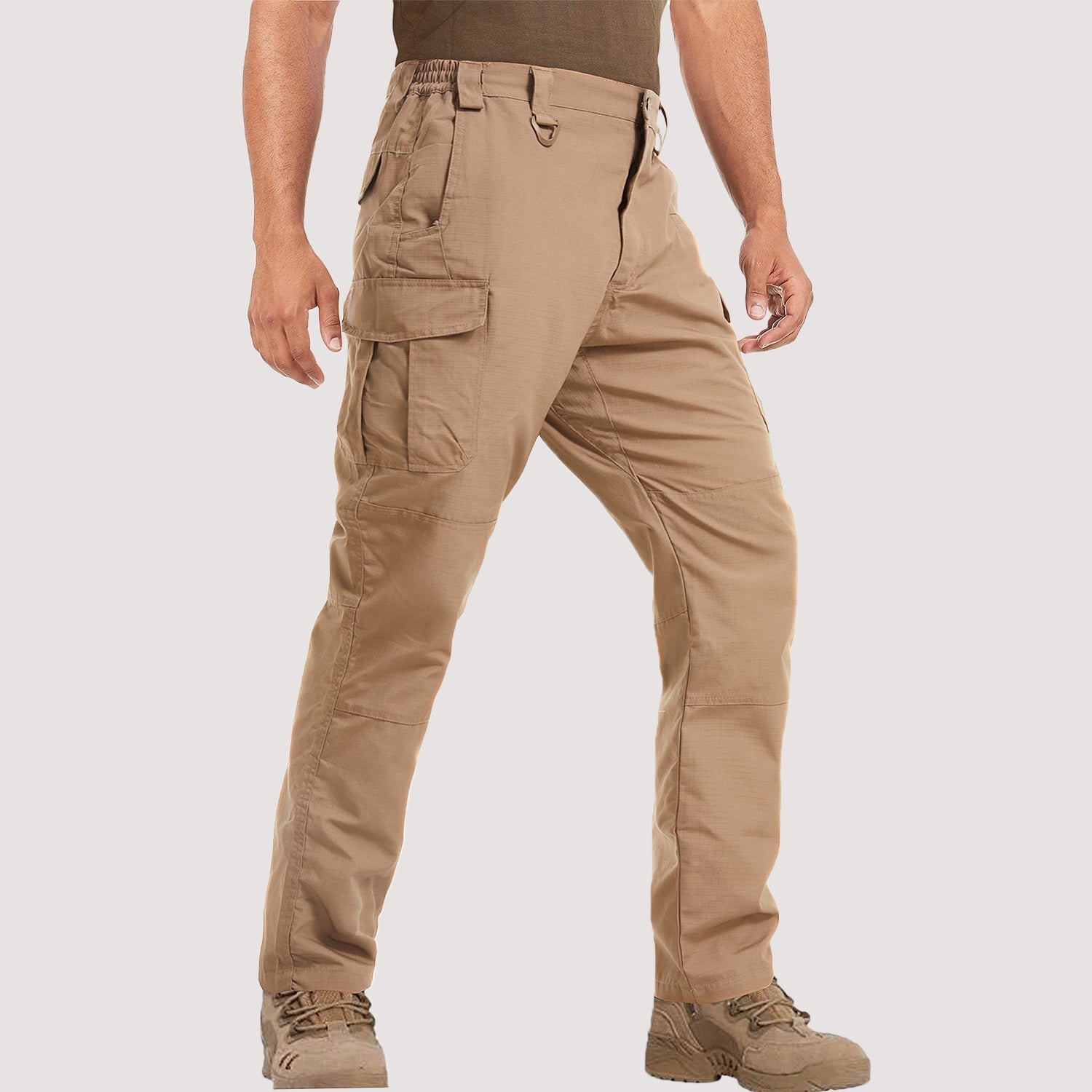 Men's olive tactical cargo pants 9-pocket ripstop water-resistant workwear for outdoor professionals