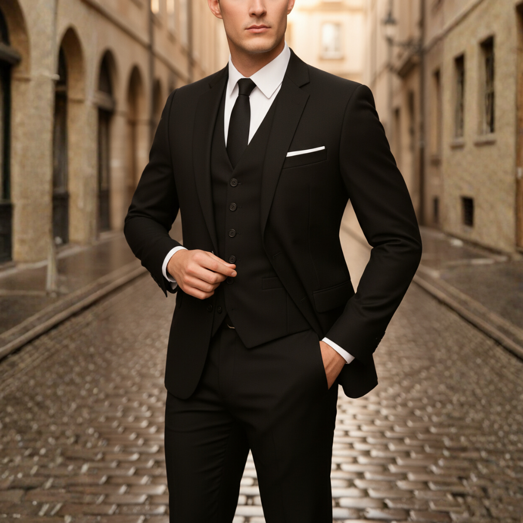 Men's slim fit 3-piece wool blend suit charcoal modern cut business professional style