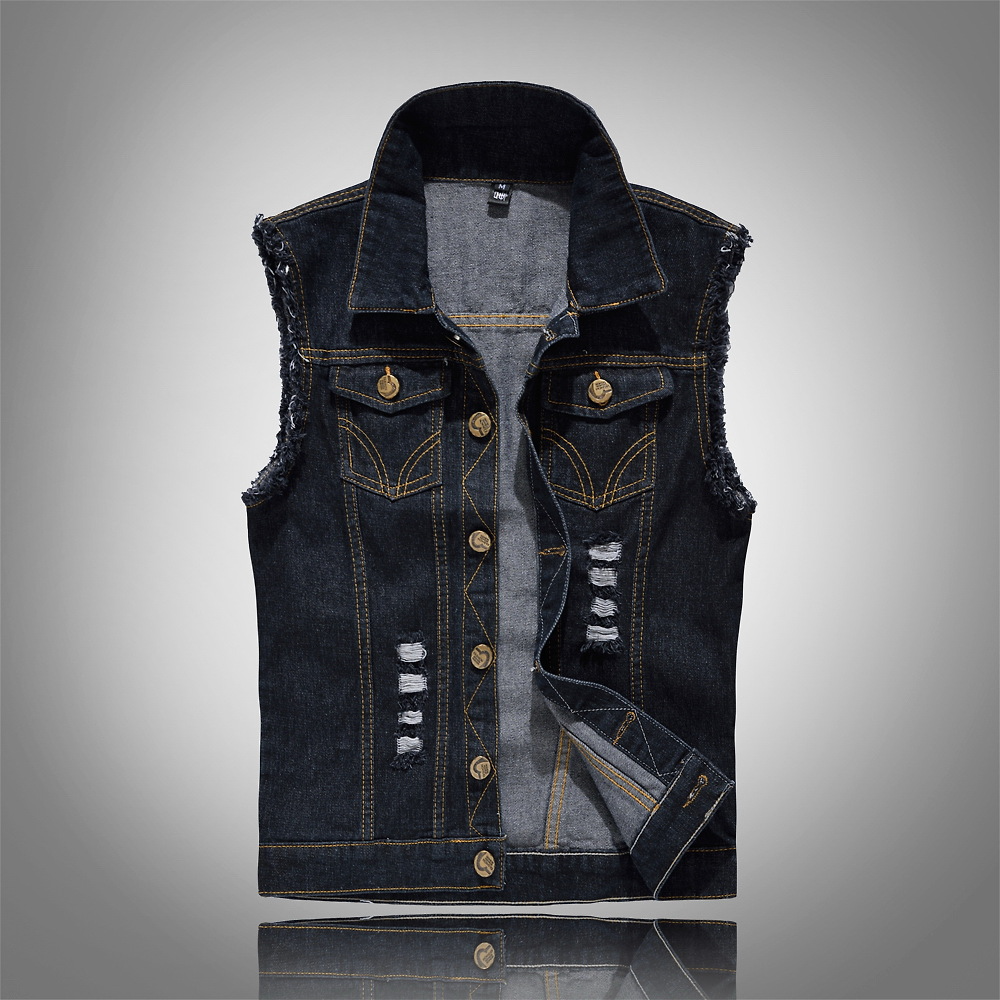 Men's lightweight sleeveless denim vest vintage washed finish street-ready layering piece