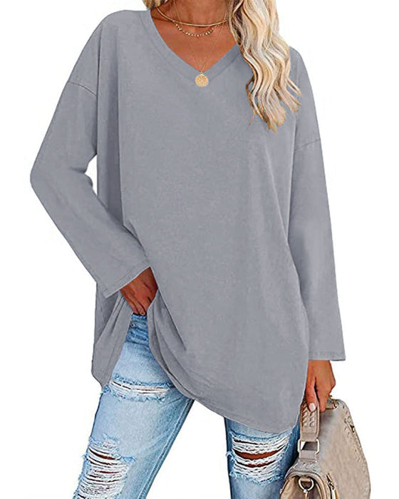 Women's fitted V-neck long sleeve blouse soft breathable fabric polished office casual style