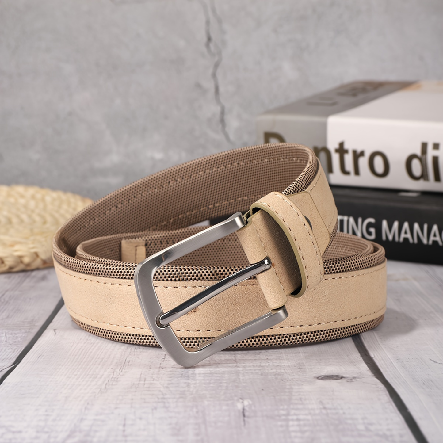 Slate gray suede microfiber leather belt matte buckle everyday casual men's accessory