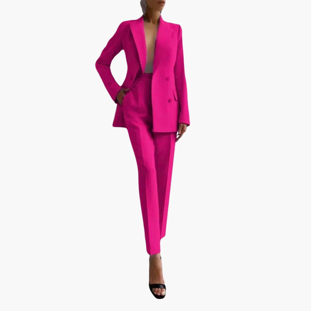 Women's office suit set blazer straight trousers notched lapel finely woven polished two-piece workwear