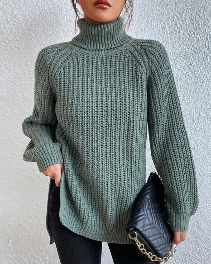 Beatrice women's winter ribbed turtleneck sweater in classic cozy knit with textured pattern