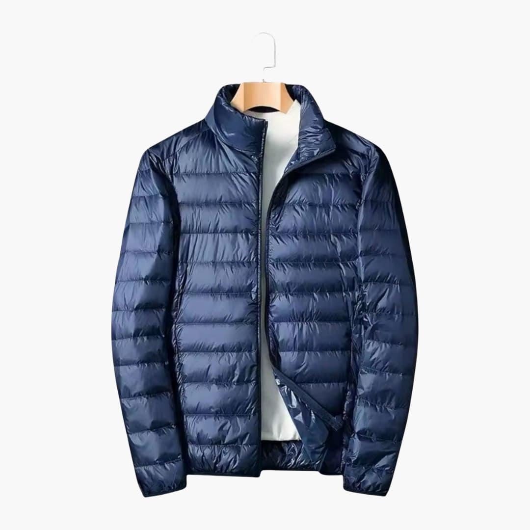 Men's black quilted padded jacket stand-up collar full-zip outdoor insulated outerwear