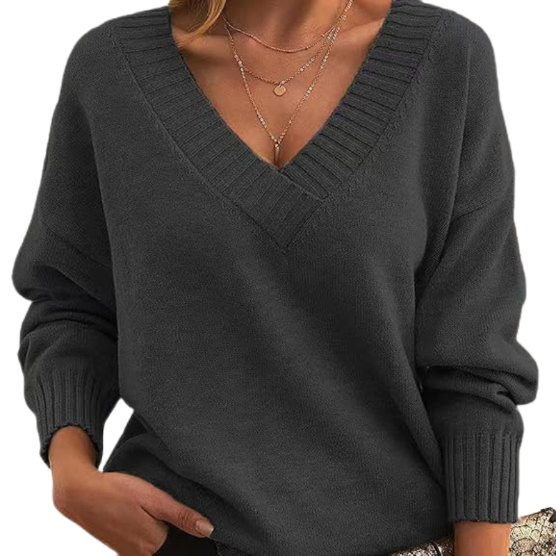 Women's cozy wool blend V-neck sweater relaxed fit layering essential for autumn winter warmth