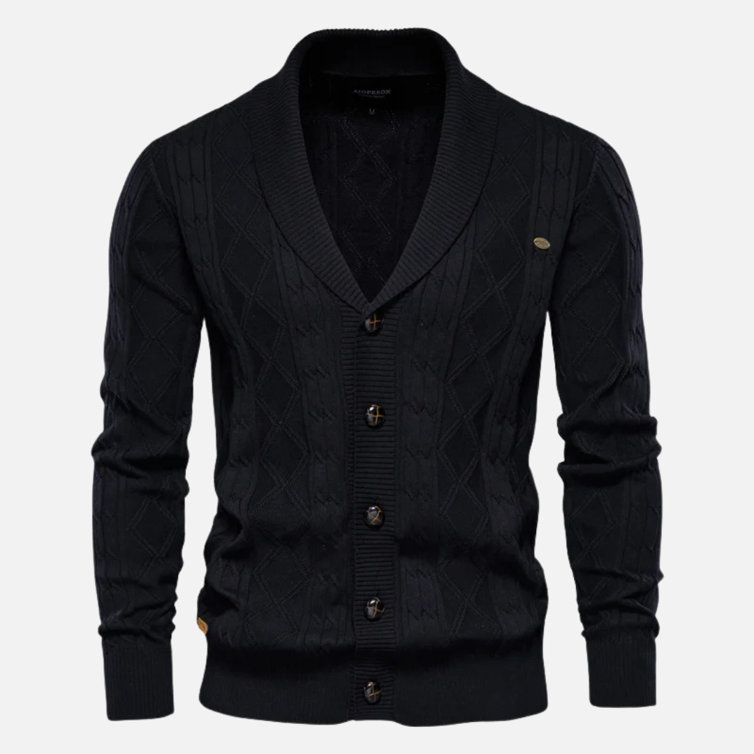 Men's argyle knit cardigan shawl collar cotton blend classic pattern timeless warm style