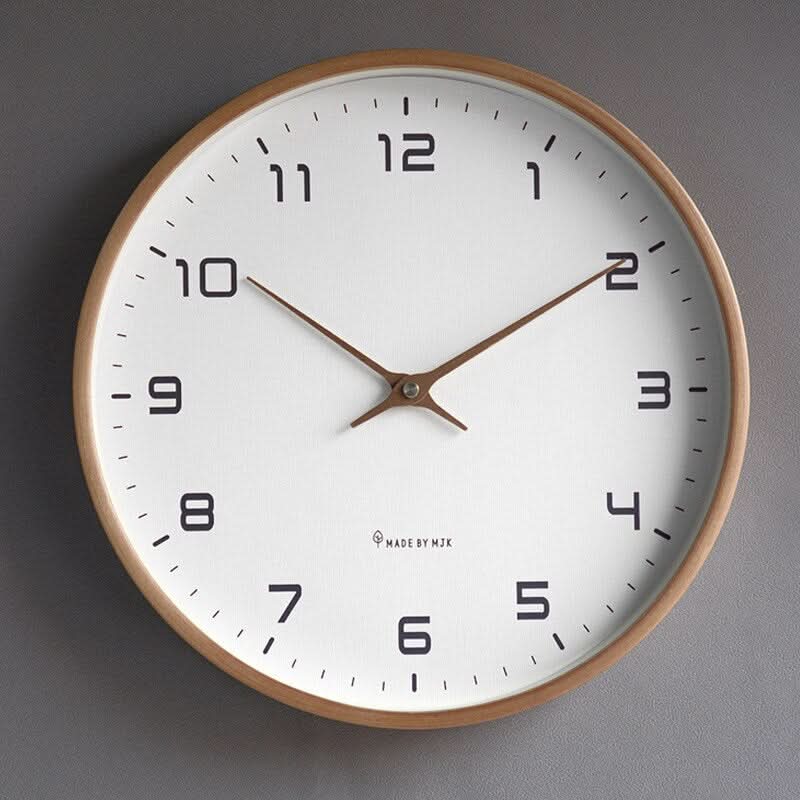 Minimalist slim beige frame wall clock, quiet modern design for contemporary living rooms