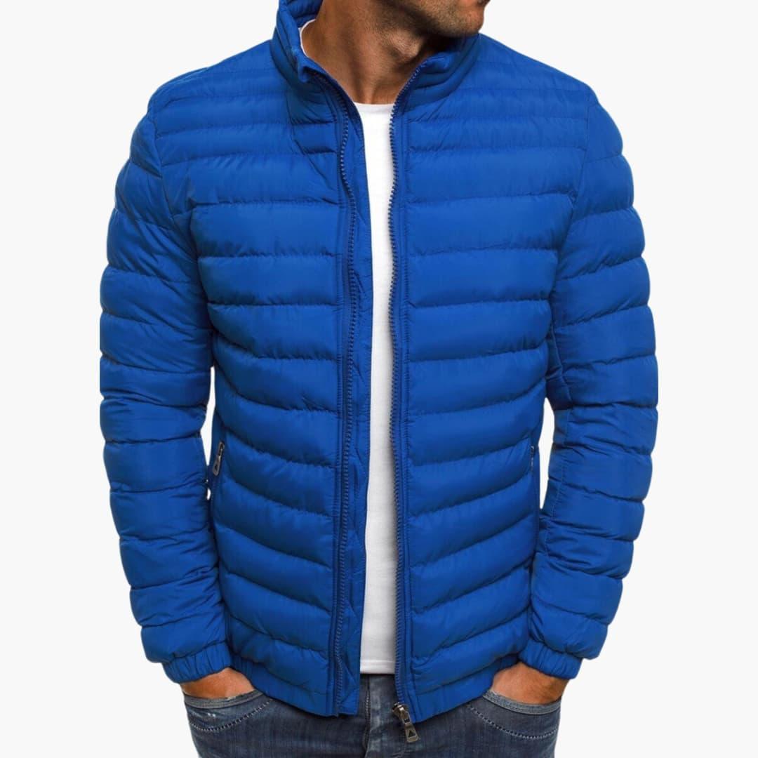 Men's black quilted zip-up padded jacket straight cut insulated urban daily wear warmth