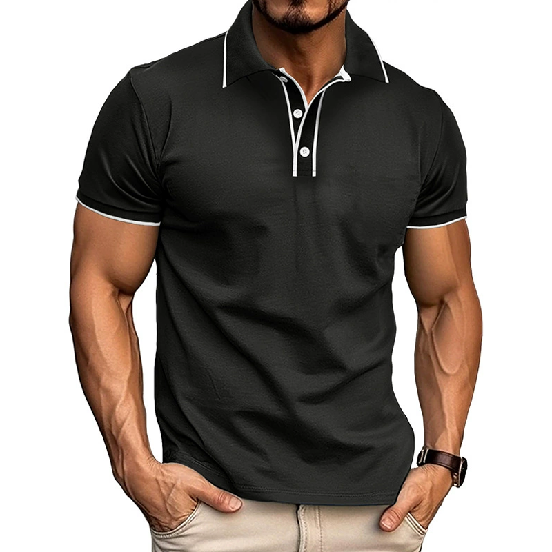 Men's slim fit polo shirt with short sleeves and contrast details in versatile casual smart style