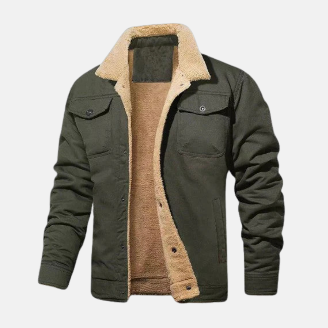 Men's relaxed-fit cotton blend jacket sherpa collar casual urban fall outerwear warm layer