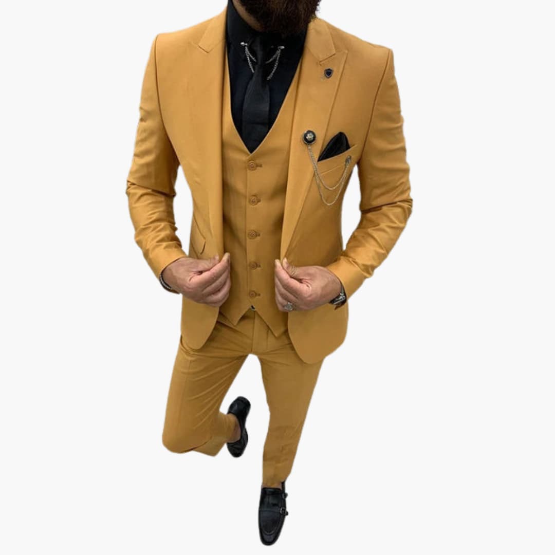 Slim fit 3-piece men's suit charcoal elegant tailoring wedding formal evening wear