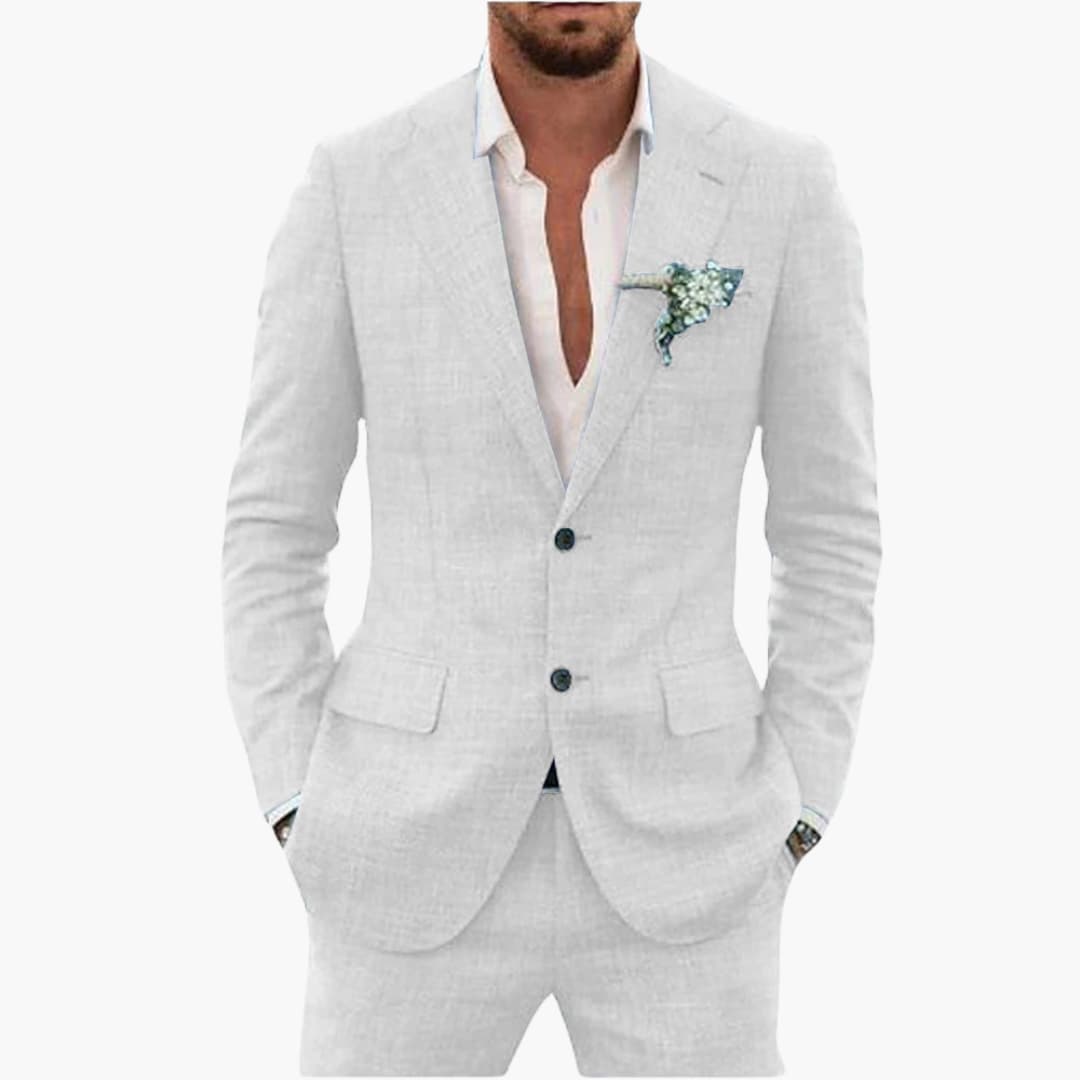 Men's lightweight tailored-fit two-piece summer suit notched lapel blazer trousers formal occasion