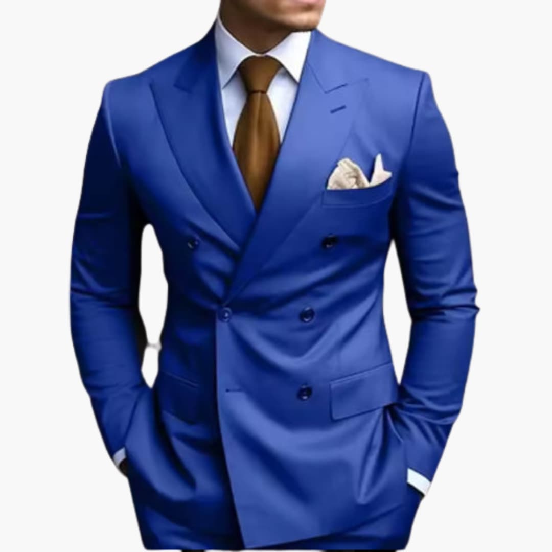Men's charcoal double-breasted six-button suit slim-fit trousers lightweight all-season professional fabric