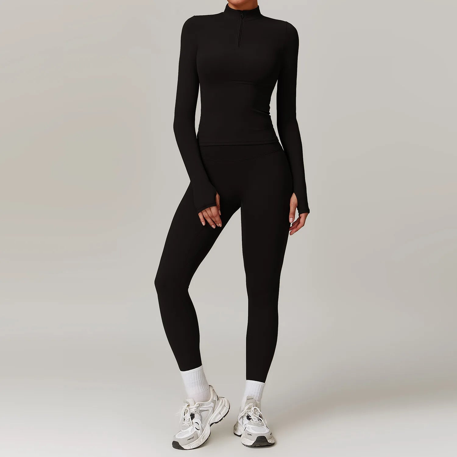 Women's gray seamless activewear set sculpted two-piece top and leggings with anti-pill spandex
