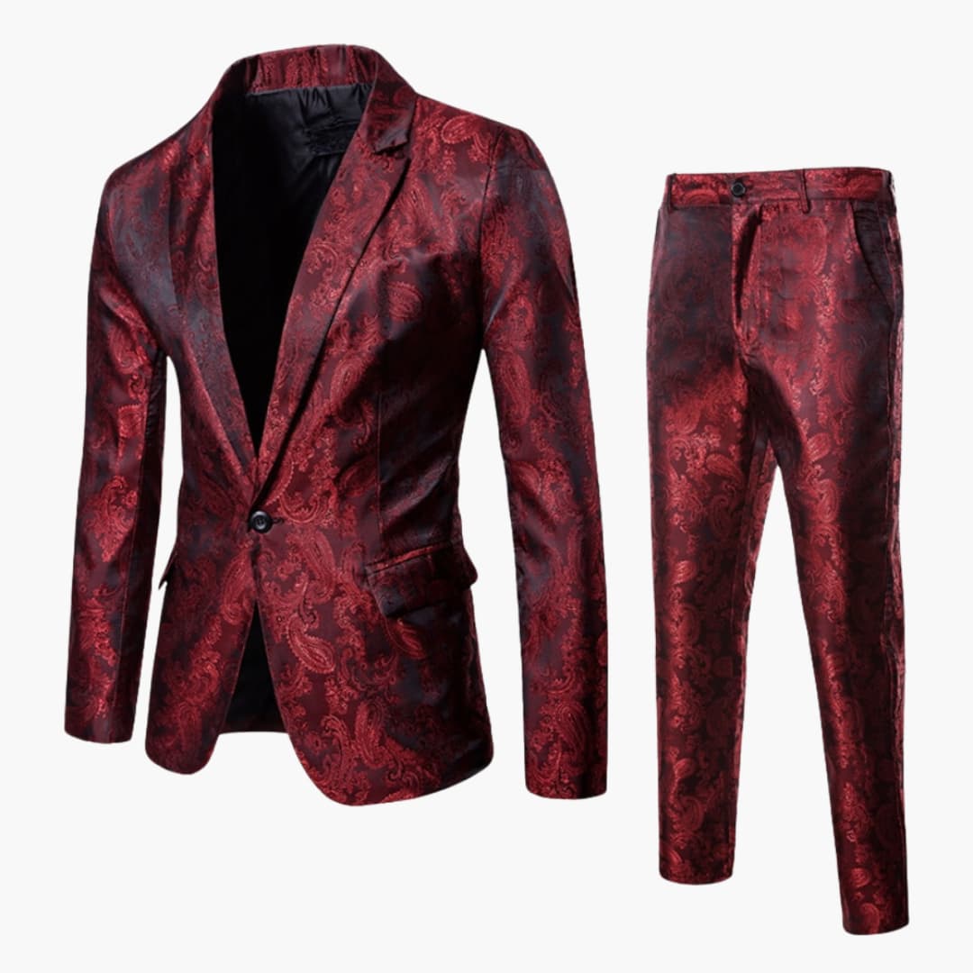 Men's slim fit jacquard patterned two-piece suit lightweight all-season formal wear with button closure