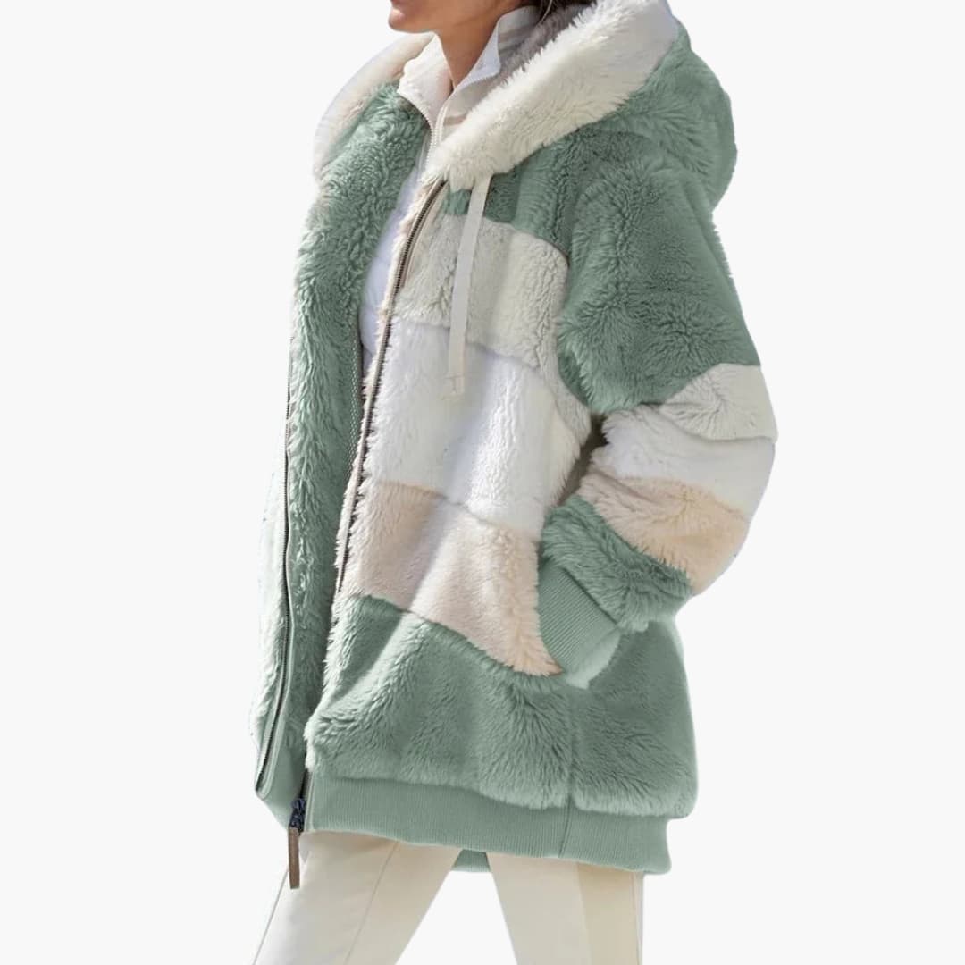 Women's casual zip-up hooded jacket with striped texture, drawstring hood, everyday relaxed fit