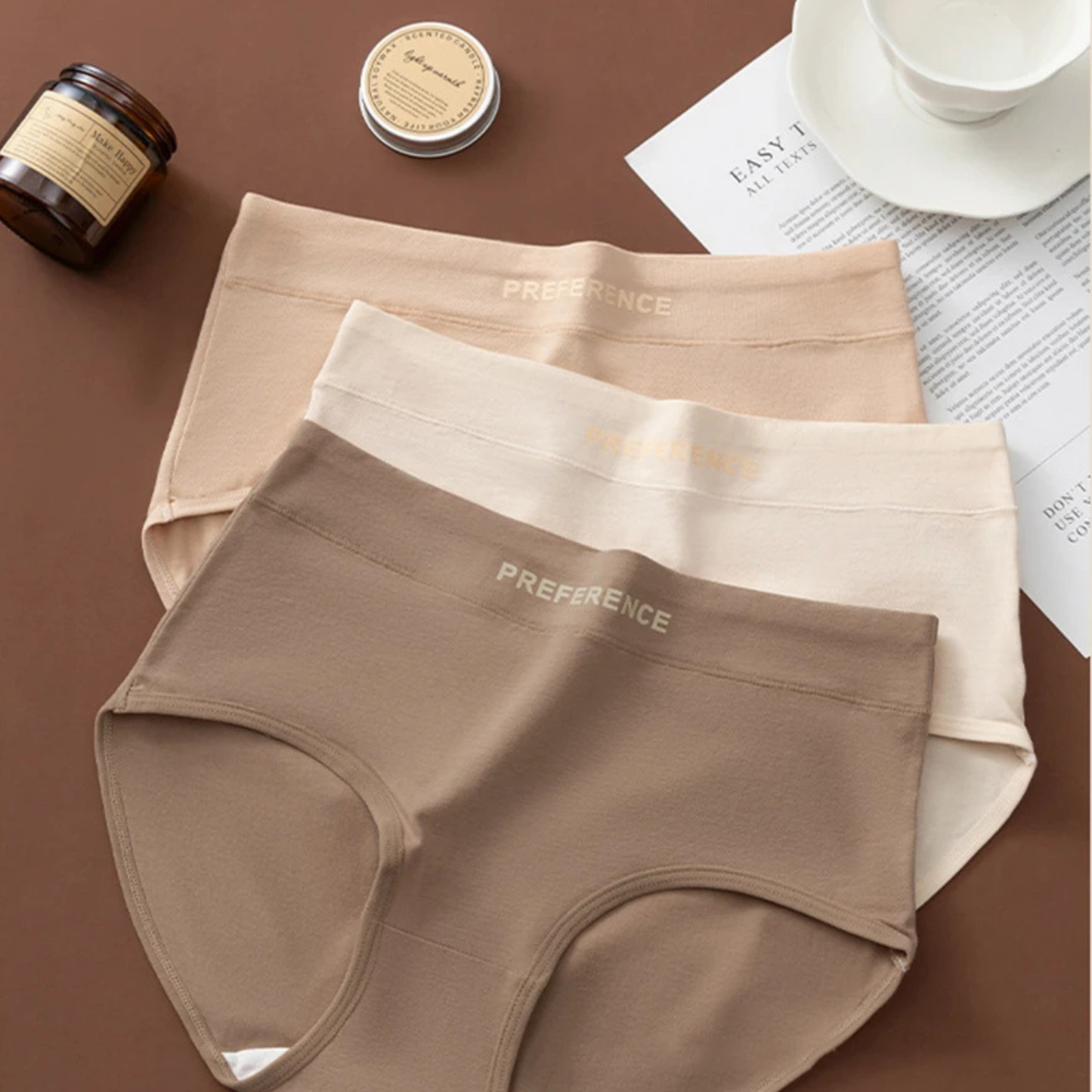 Women's high-rise seamless cotton briefs set, ultra-soft breathable gusset, smooth invisible fit
