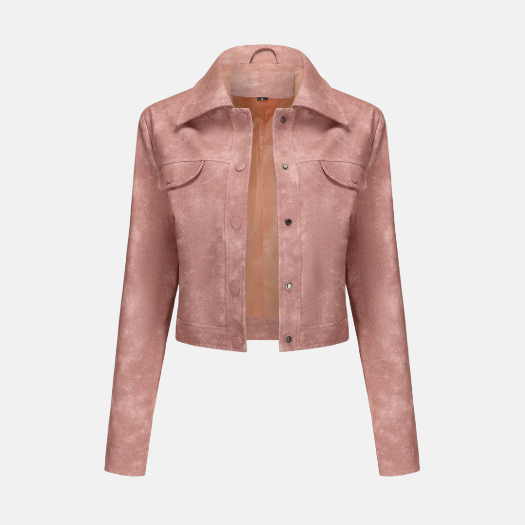 Women's cropped jacket structured fit woven texture snap front point collar chic versatile layer