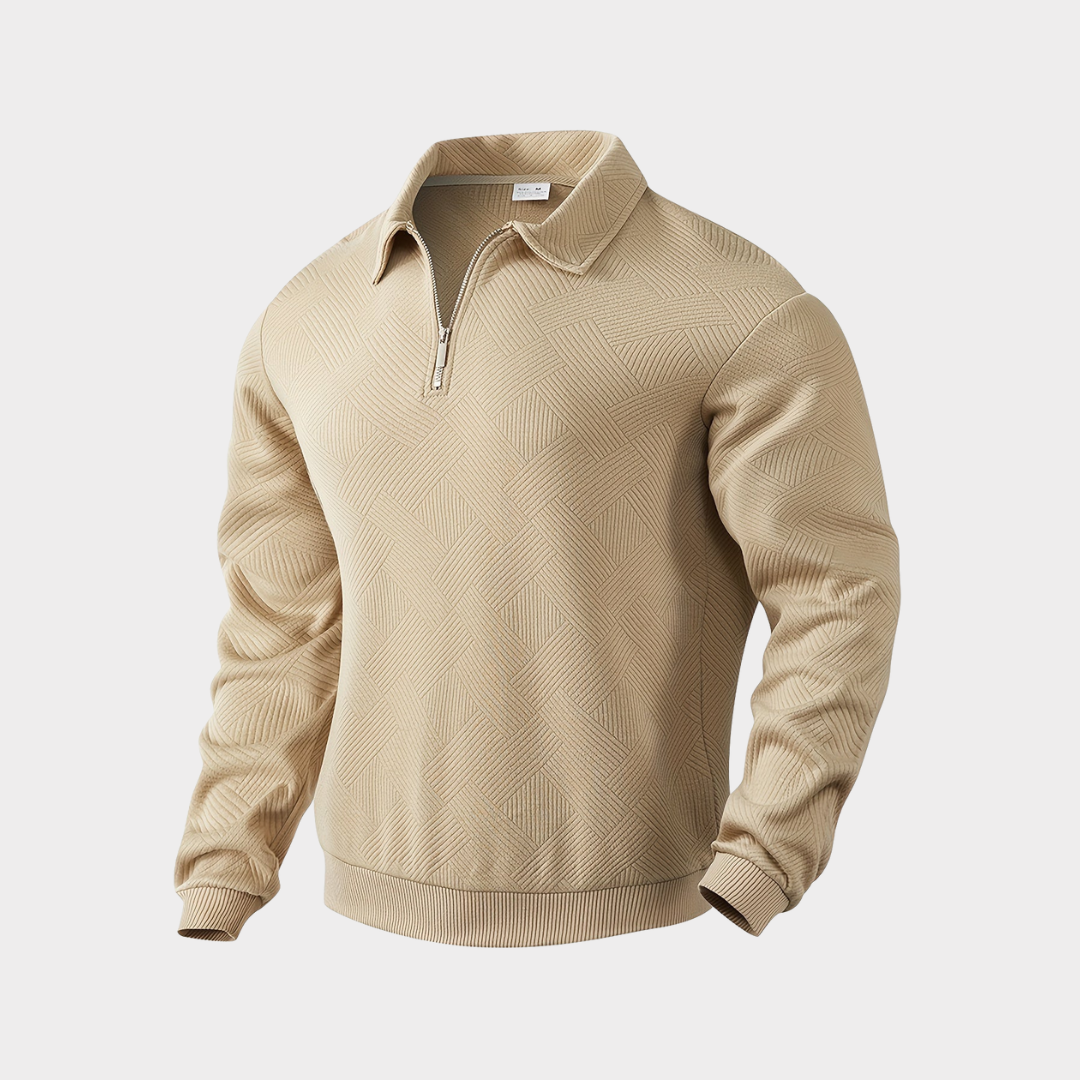 Vince men's textured half-zip sweater neutral tone relaxed fit adjustable collar everyday style