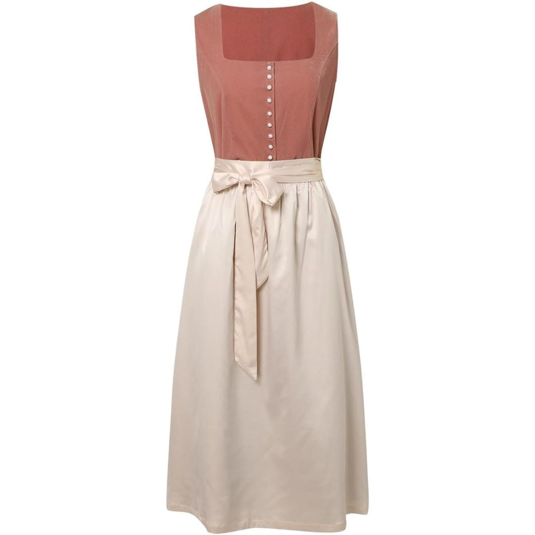 Women's heritage dirndl midi dress cotton blend structured bodice waist-cinching festival style
