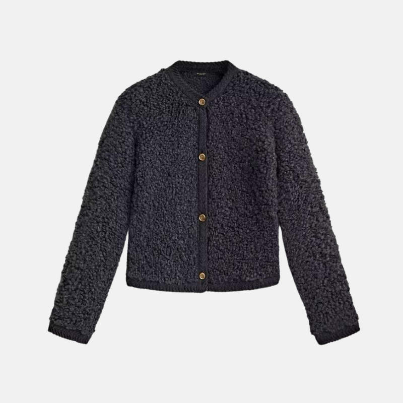 Women's cropped knit cardigan collarless round neck long sleeve soft everyday chic layering piece