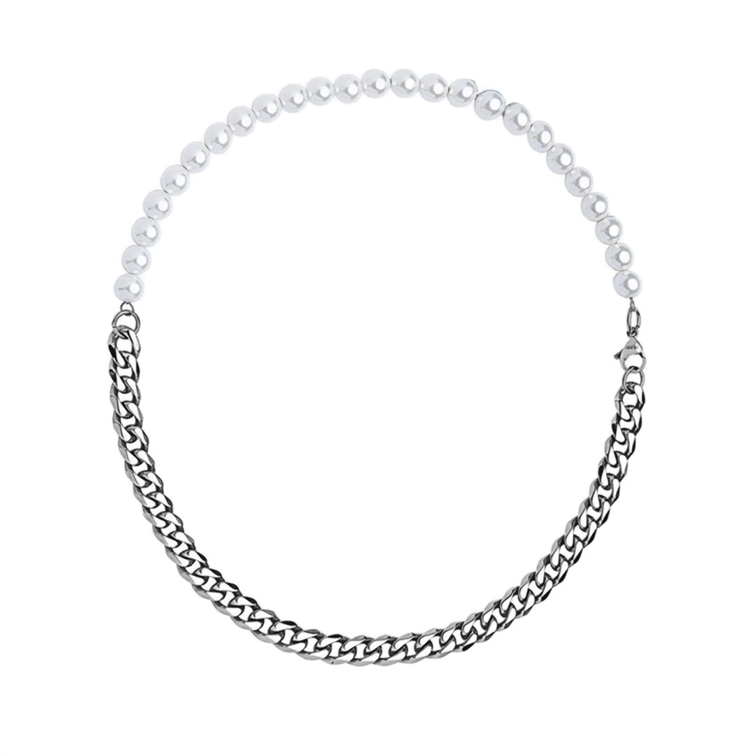 Adjustable pearl chain necklace stainless steel links half-pearl split design 18–27 inch women