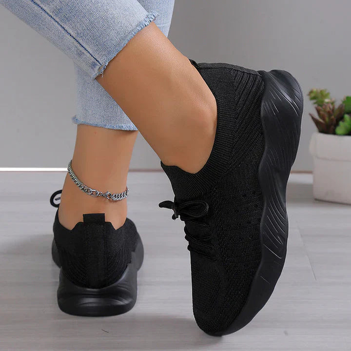 Women's knitted ergonomic comfort shoes in neutral tones, slip-on style with cushioned sole for all-day support
