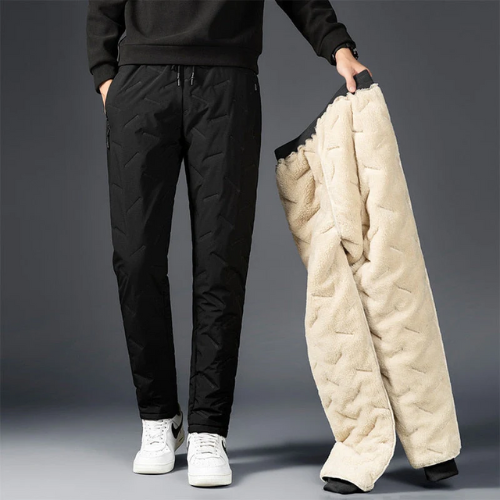 Black thermal windproof pants with moisture barrier insulation for cold weather outdoor activities
