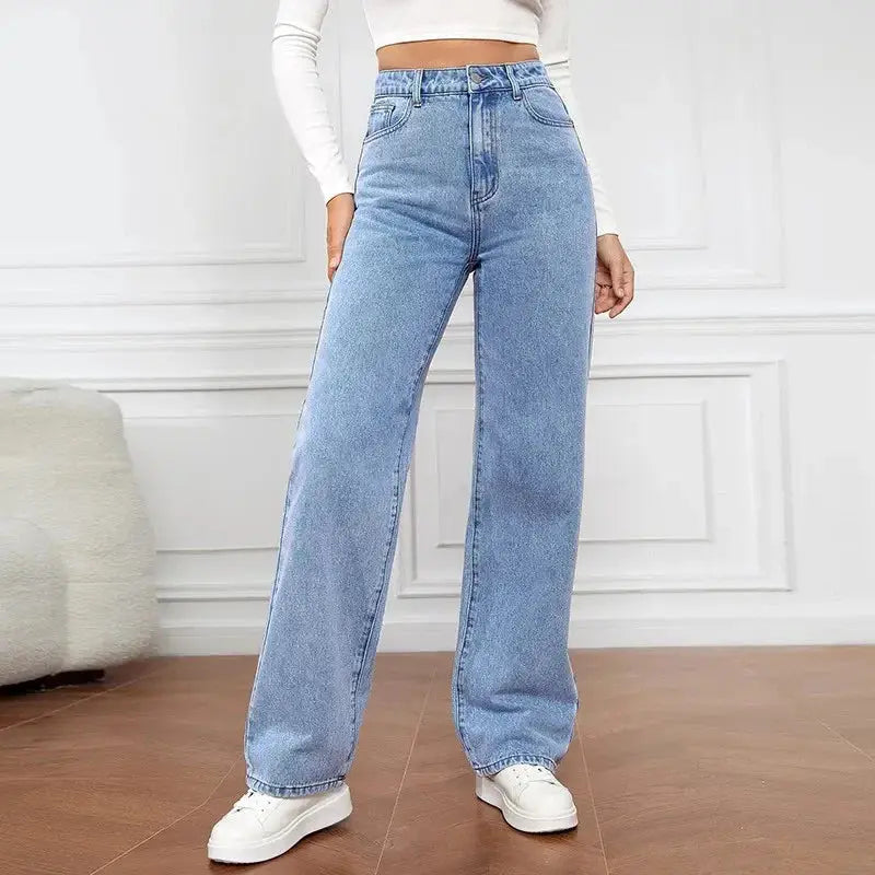 Sierra high-rise relaxed straight-leg jeans in classic denim, flattering every body type with versatile comfort fit