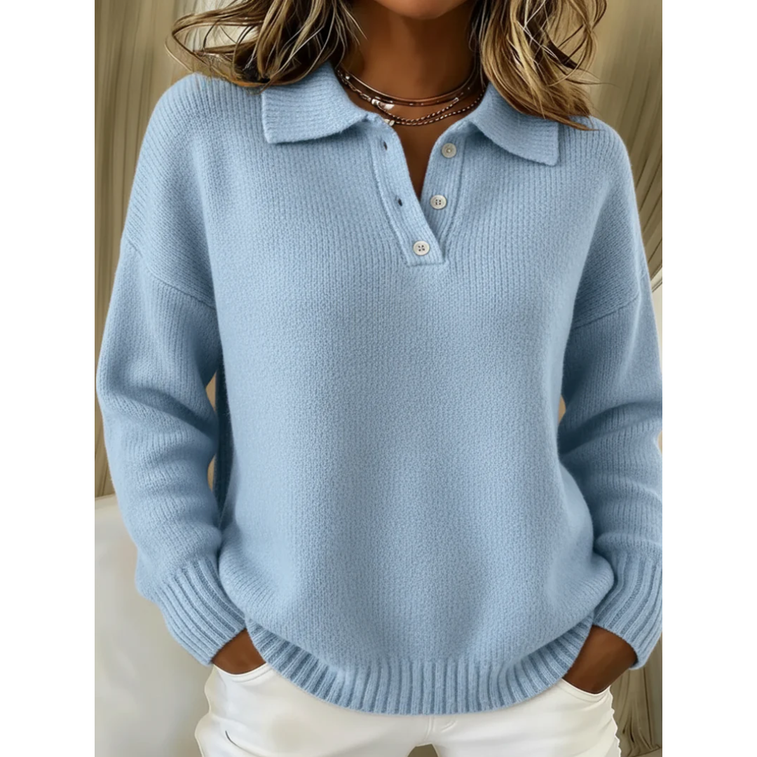 Soft knit polo sweater unisex lightweight cozy layering essential with refined collar and button placket